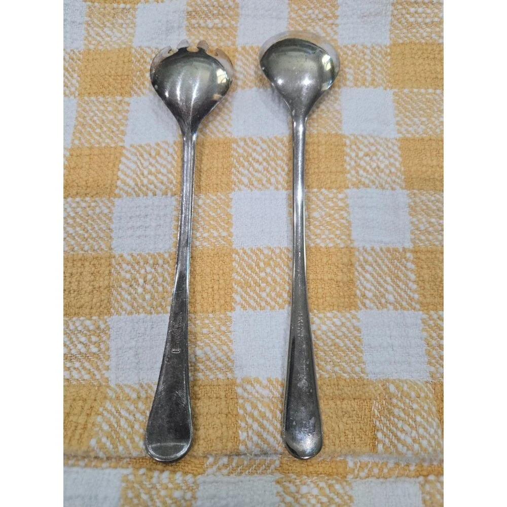 Vintage Silver Plate Italy Salad Serving Spoon and Fork Set 9.25” Elegant Shape